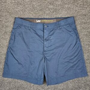 Lee Extreme Motion Flat Front Chino Shorts Men's 38 Blue 7" Inseam 112361691